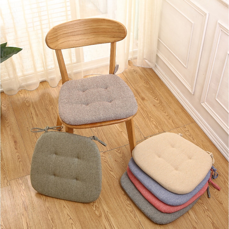 Dining Chair Cover Seat Pad Non Slip Memory Foam Chair Pad with Ties U-Shaped Seat Cover Cotton Blend