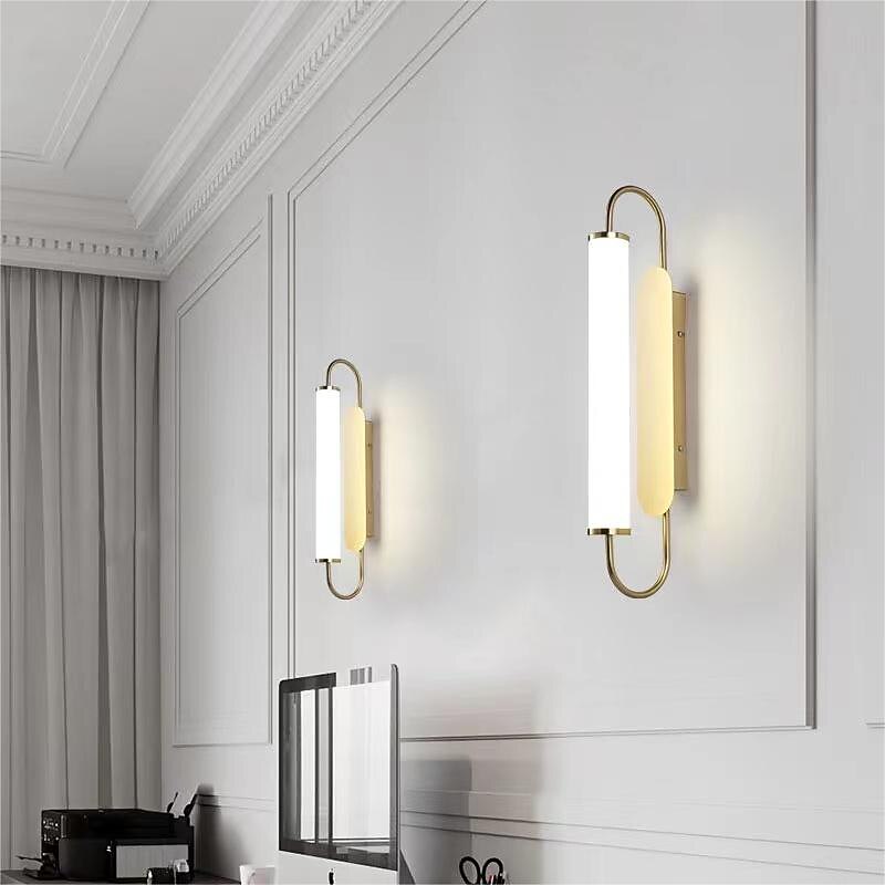 LED Wall Light Brass, Modern Strip Wrought Iron Glass Wall Lamp, Indoor Bedroom Bedside Lighting Wall Lights, Living Room Stair Lamps4