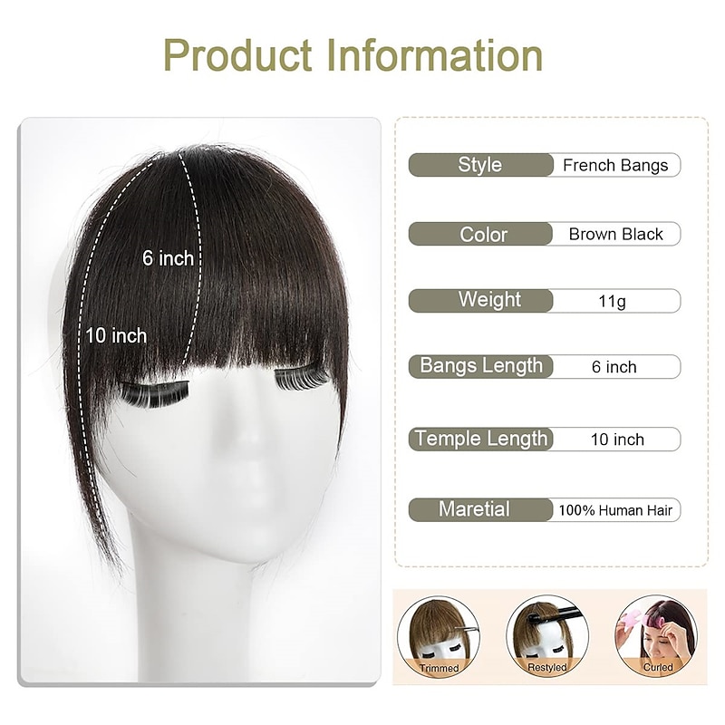Bangs Hair Clip in Bangs for Women 100% Human Hair Wispy Bangs Fringe with Temples Hairpieces Clip on Air Bangs Flat Neat Bangs Hair Extension for Daily Wear2