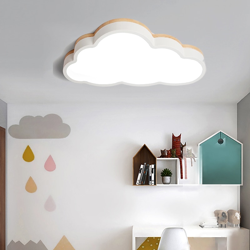 LED Ceiling Lights Color Clouds Shaped Dimmable Children Room Flush Mount Ceiling Lamp Metal Wooden Baby Room Lighting Fixture for Boy's Girl's Room Kid's Bedroom(17.6")2