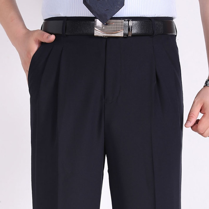 Men's Dress Pants Trousers Casual Pants Pleated Pants Pocket Plain Comfort Breathable Wedding Business Casual Retro Vintage Classic Yellow Light Green High Waist Stretchy4