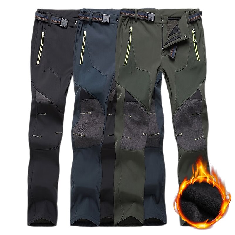 Men's Waterproof Hiking Pants Fleece Lined Pants Softshell Pants Winter Outdoor Thermal Warm Fleece Lining Waterproof Windproof Pants / Trousers Bottoms Black Army Green Camping / Hiking Hunting Ski
