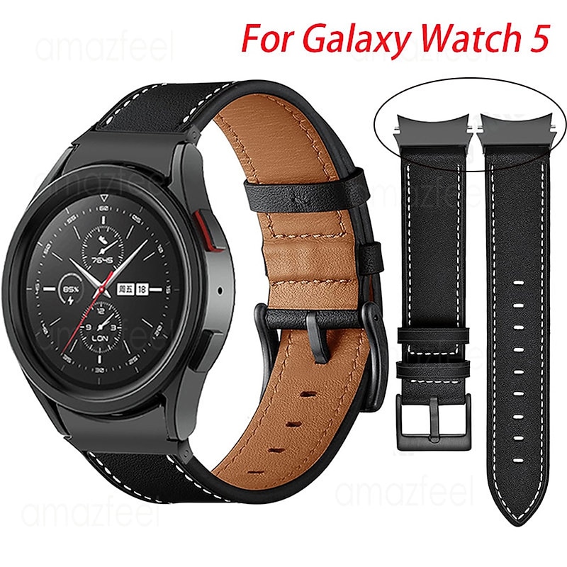 Watch Band for Samsung Galaxy Watch 7/6/5/4  40/44mm, Watch 5 Pro 45mm, Watch 6 Classic 43/47mm, Watch 4 Classic 42/46mm Genuine Leather Replacement  Strap Adjustable Breathable Shockproof Wristband