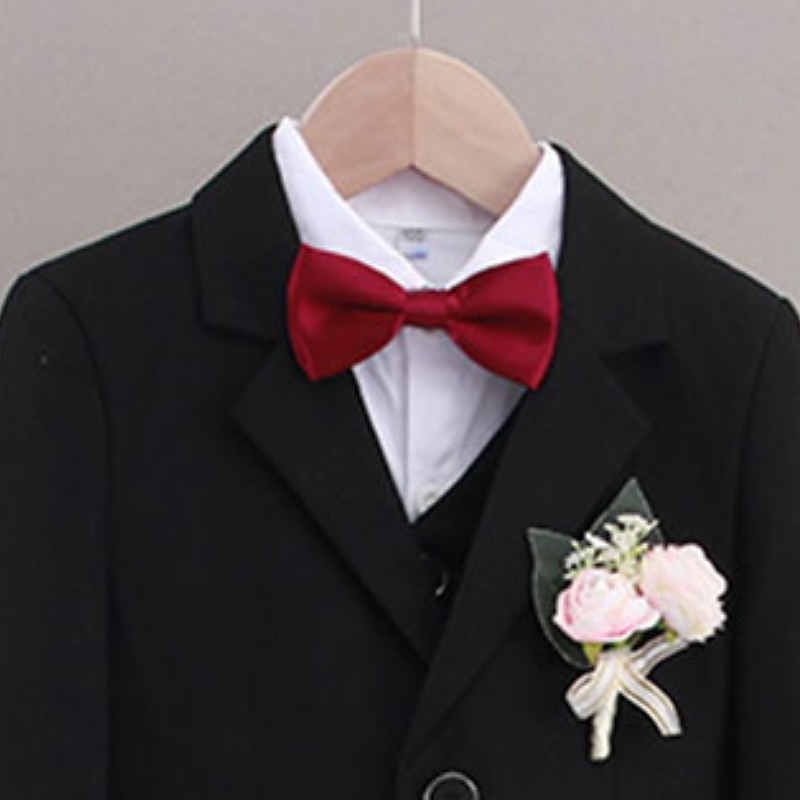 5 Pieces Ring Bearer Suit Boys Kids Suit Formal Suit Suit & Blazer Shirt & Pants Formal Casual Basic Solid Color Black vest + trousers + shirt with bow tie Rayon2