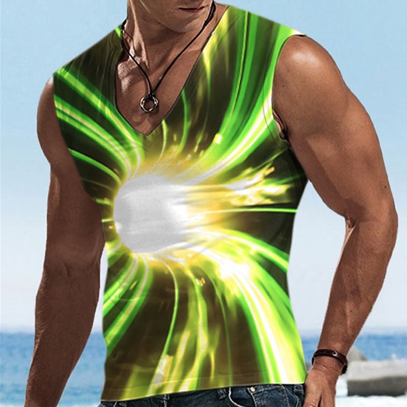 Men's Graphic Optical Illusion Vest Top Sleeveless T shirt 3D Print V Neck Shirt Designer Casual Comfortable Vacation Daily Going out Yellow Blue Red Spring & Summer Clothing Apparel S M L XL 2XL 3XL3