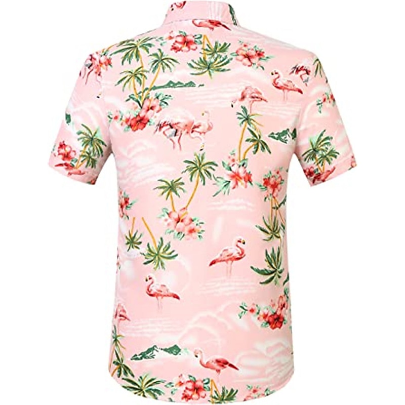 Men's Floral Flamingo Tropical Shirt Summer Hawaiian Shirt Aloha Shirt Short Sleeves Shirt Turndown Tropical Hawaiian Designer Outdoor Street Daily Light Pink Yellow Pink 3D Print S M L3