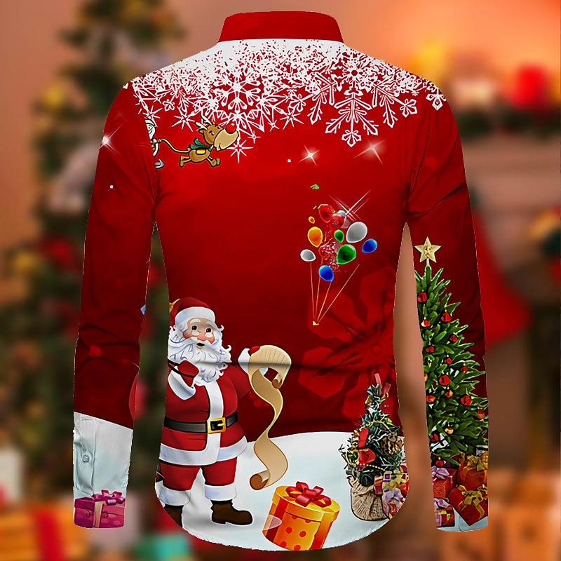 Christmas Men's Santa Claus Printed Shirts Shirts Santa Claus Graphic Prints Turndown Wine 3D Print Street Long Sleeve Button-Down Print Clothing Apparel Fashion Designer Casual2