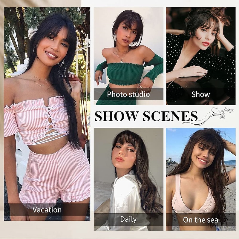 Clip in Bangs for Women 100% Hair Extensions Hairpieces Flat Bangs Clip Curved French Bangs for Daily Wear(Light Brown)4