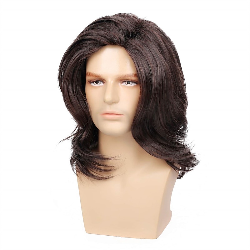 Men's Wig Dark Brown Long Curly Natural Hair Wig Costume Cospaly Party Wigs3