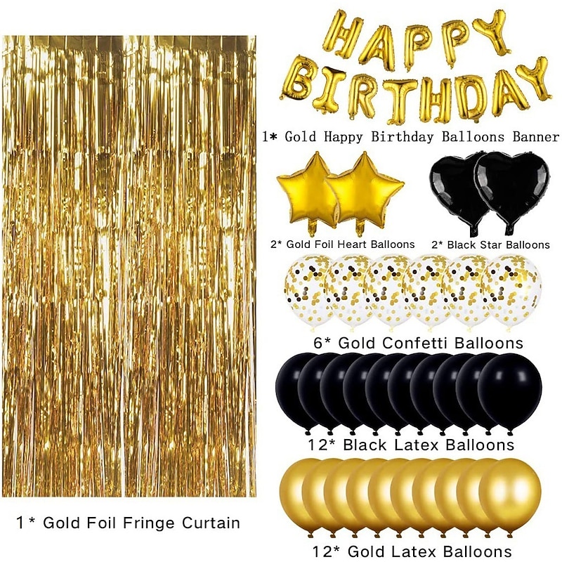 16 Inch Black Gold Happy Birthday Letter Suit Black Gold Balloon Birthday Party Atmosphere Suit