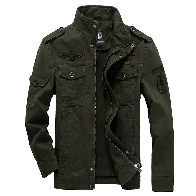 Men's Bomber Jacket Utility Jacket Transition Jacket Tactical Jacket Daily Weekend Winter Solid Colored Military Tactical Stand Collar Regular Cotton Black Army Green Khaki Jacket2