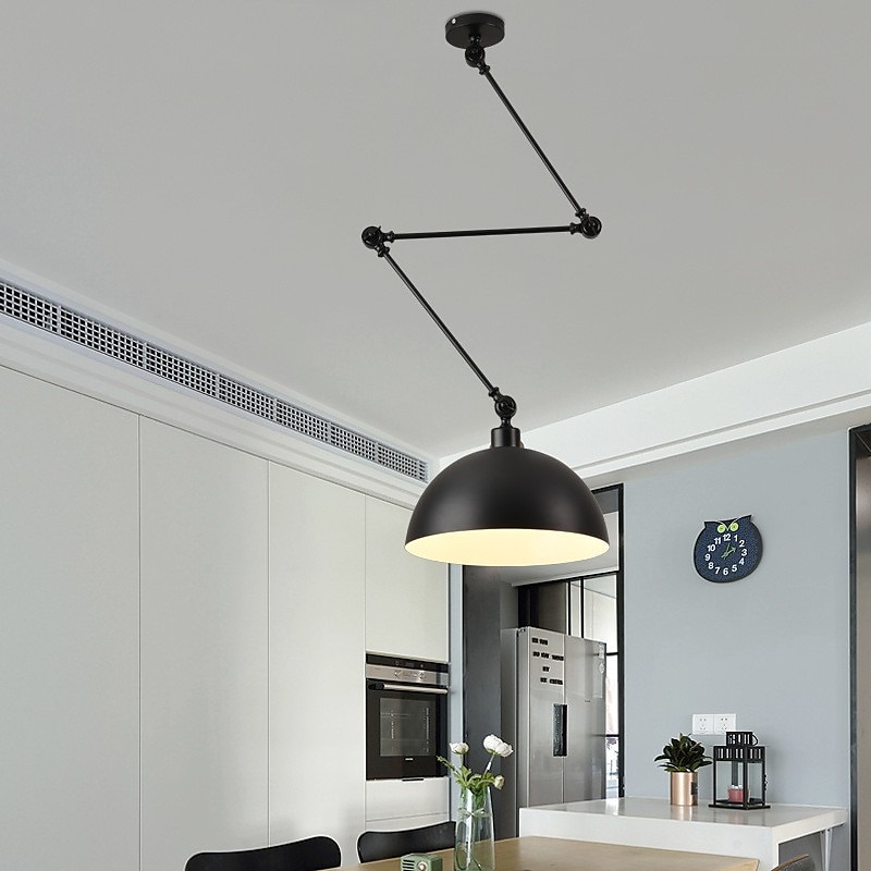 LED Pendant Light, Macaron Pole Rocker Arm Chandelier 30 cm 3000K E27 1-Light Modern Long Arm Spotlight Suspension Light Bar Loft Restaurant (Bulb Included)2
