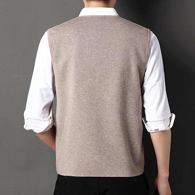 Men's Sweater Vest Dress Sweater Wool Sweater Ribbed Knit Knitted Stripes V Neck Modern Contemporary Korean Daily Wear Going out Clothing Apparel Sleeveless Spring &  Fall Black Red M L XL2