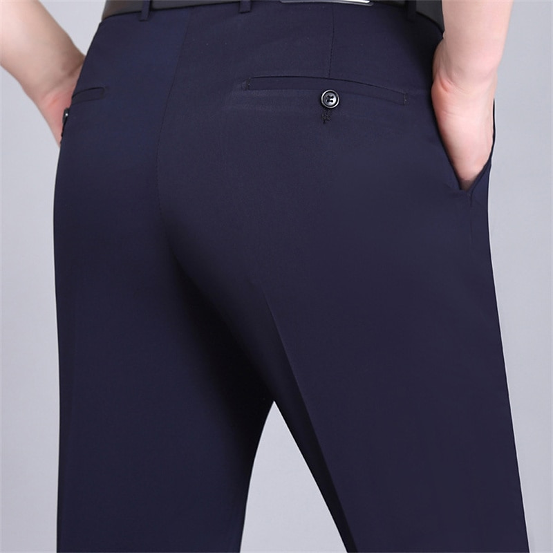 Men's Dress Pants Trousers Casual Pants Pocket Plain Comfort Breathable Wedding Business Casual Retro Vintage Classic Black White High Waist Stretchy2