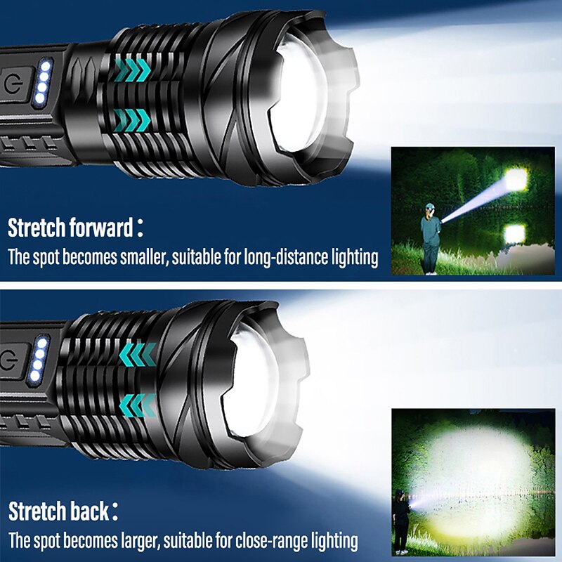 High-power LED Rechargeable Flashlight with 30W Lamp Beads Portable Torch 7 Lighting Modes Zoomable Waterproof Camping Light3