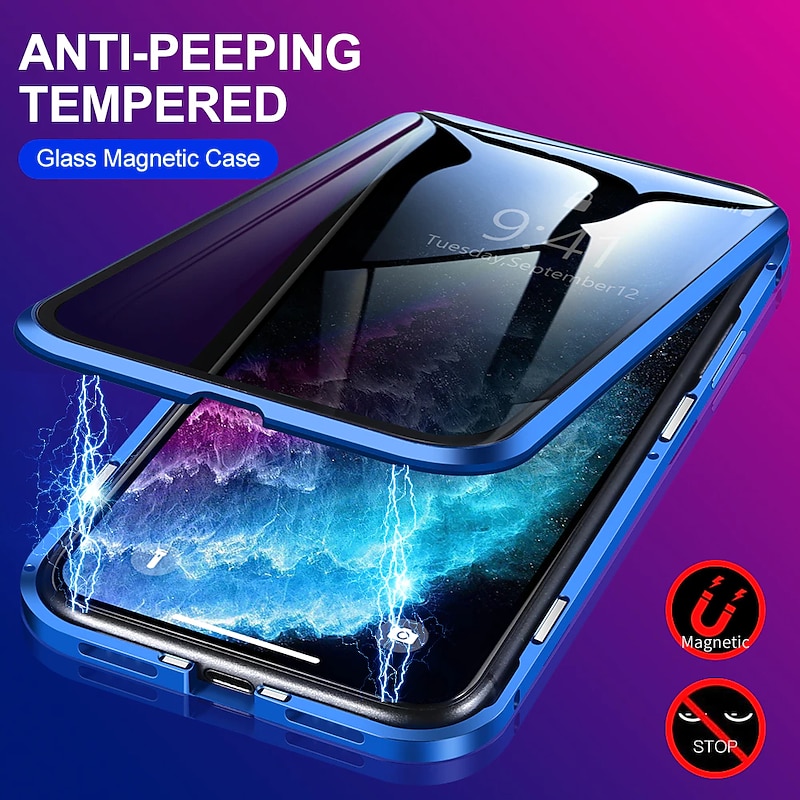 Phone Case For iPhone 17 Pro Max 17 Air 16 15 14 Pro Max Plus 13 12 11 Pro Max Mini Magnetic Adsorption Full Body Protective Double Sided Anti peep Tempered Glass Metal