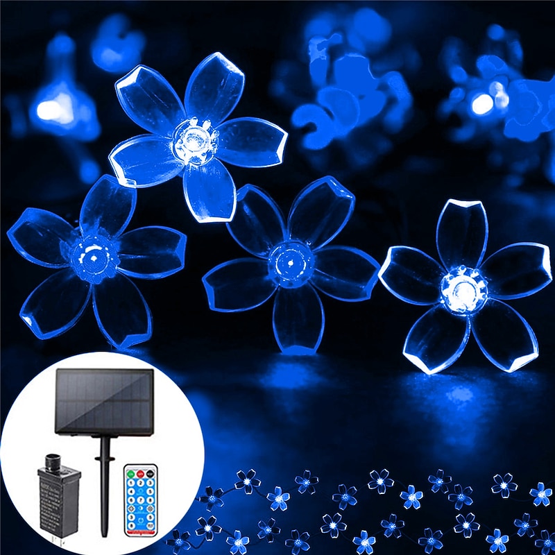 Flower String Lights Outdoor Christmas Decorations Solar and Plug-in 10M to 50M Dual Purpose String Lights Outdoor Waterproof  Cherry Blossoms String Lights  Flowers Creative String Lights Holiday Lights Outdoor Party Holiday Solar EU  Sola US  1set2