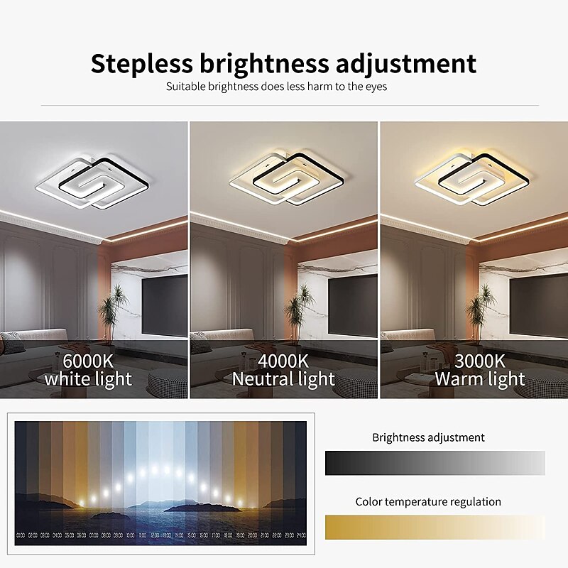 LED Ceiling Light Black Square Remote Control 19.5" Black Square Ceiling Lamp Dimmable Living Room Lamp Modern Kitchen Corridor Bedroom3