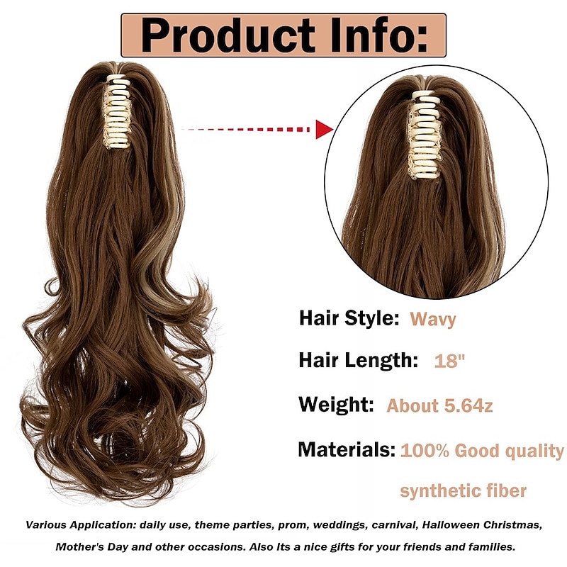 Claw Clip Ponytail Extension 20 Inch Clip in Wavy Ponytail Hair Extensions Long Pony Tails for Women Extensions Ash Blonde Mix Light Brown Wave Hairpiece2