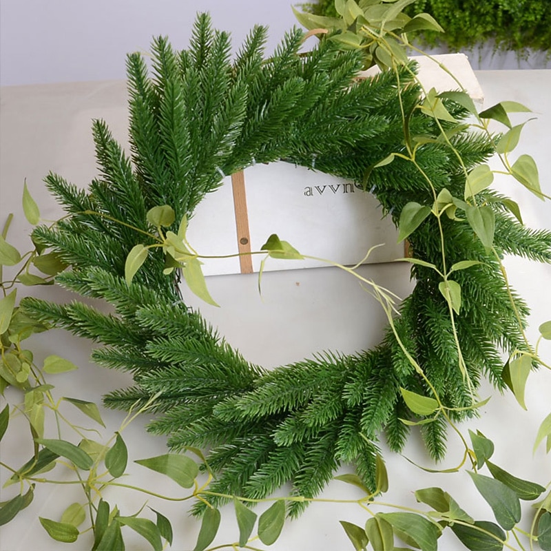 5/10pc Christmas Pine Needle Branches Fake Plant Christmas Tree Ornament Decorations for Home DIY Wreath Gift Box Wedding Flowers4