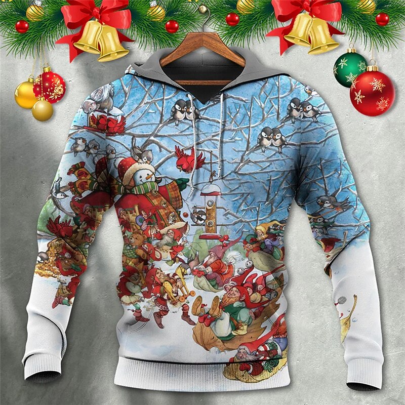 Christmas Men's Christmas Scene 3D Hoodies Pullover Green Blue Purple Hooded Graphic Prints Ugly  Print Daily Sports 3D Print Basic Streetwear Designer3