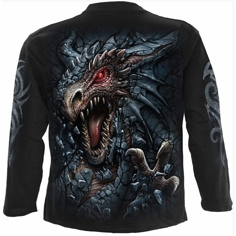 Men's Dragon Graphic Prints T Shirt Long Sleeve T shirt 3D Print Crew Neck Shirt Vintage Sports Designer Outdoor Street Casual Black Spring &  Fall Clothing Apparel S M L XL XXL 3XL2