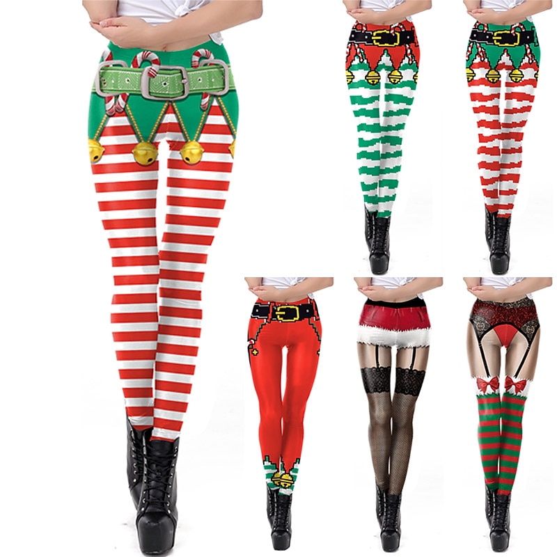 Santa Claus Elf Pants Leggings Women's Christmas Dailywear Adults Christmas Masquerade Christmas Eve Christmas Party Pants