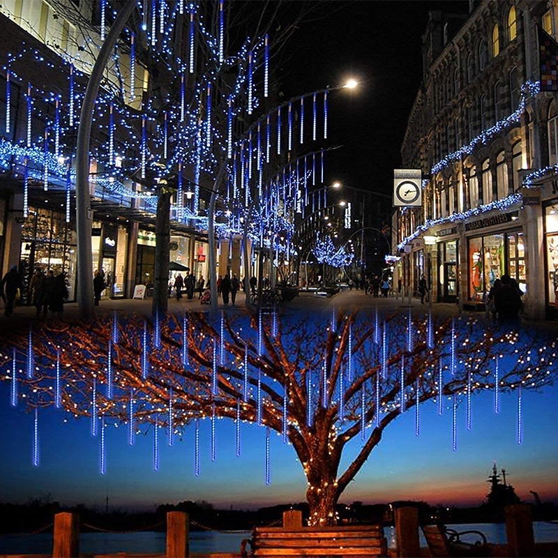 Meteor Shower Rain Lights 8pcs 30cm Tubes Outdoor 11.8inch Icicle Snowfall Light for Christmas Decoration LED Decoration Falling Drop String Light4