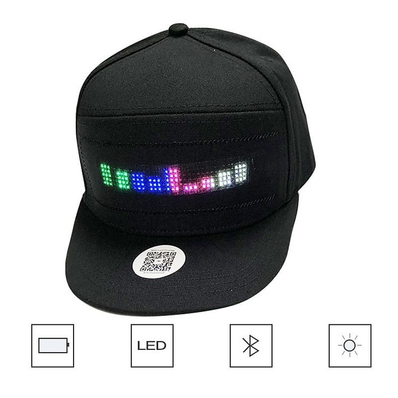 Unisex Bluetooth LED Mobile Phone APP Controlled Baseball Hat Scroll Message Display Board Hip Hop Street Snapback Cap3