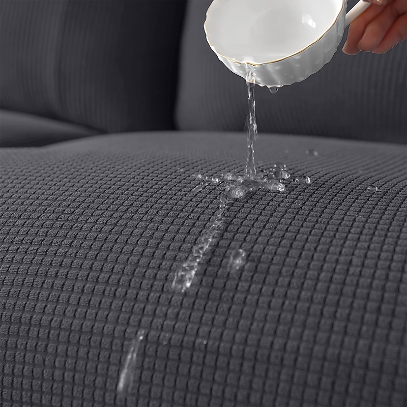 Water Resistant Sofa Bed Slipcover 1-Piece Stretch Burgundy Sofa Slipcover Armless Sofa Cover Furniture Protector Soft with Elastic Bottom for Kids, Spandex Jacquard Small Checks3