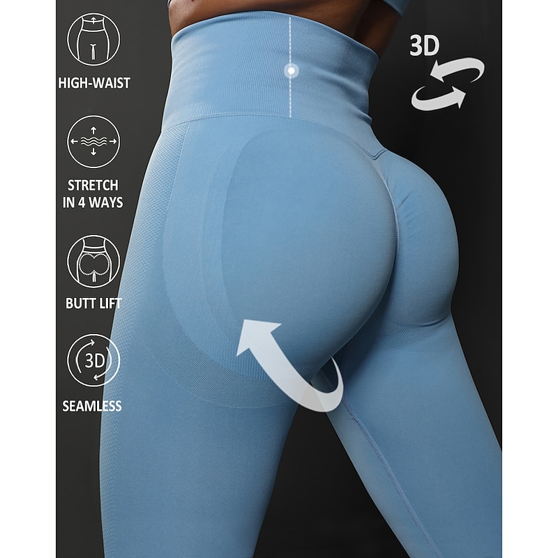 Women's Yoga Pants Seamless Butt Lift Tummy Control High Waist Gym Workout Running Fitness Leggings Bottoms Solid Color Black Sky Blue Dark Green Spandex Fall Sports Activewear High Elasticity Skinny