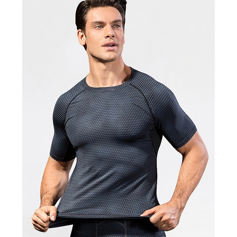 Men's Compression Shirt Running Shirt Short Sleeve Tee Tshirt Summer Optical Illusion Quick Dry Moisture Wicking Breathable Gym Workout Running Fitness Sportswear Activewear Black White Red