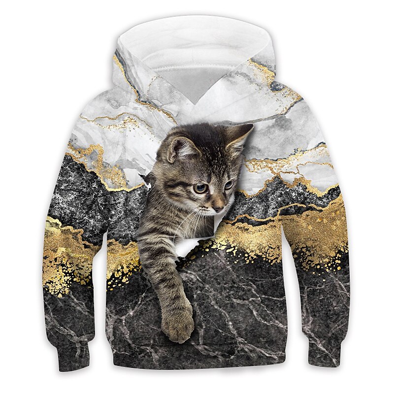 Kids Girls Boys Hoodie Pullover Animal Cat Long Sleeve Pocket Children Top Casual Hoodie Adorable Daily White Yellow Blue Fall 7-13 Years3