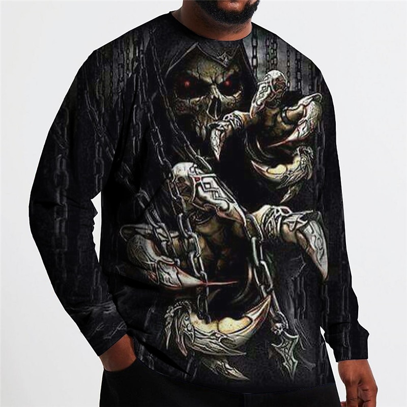 Men's Plus Size T shirt Tee Big and Tall Graphic Crew Neck Print Long Sleeve Spring &  Fall Fashion Streetwear Basic Comfortable Casual Sports Tops