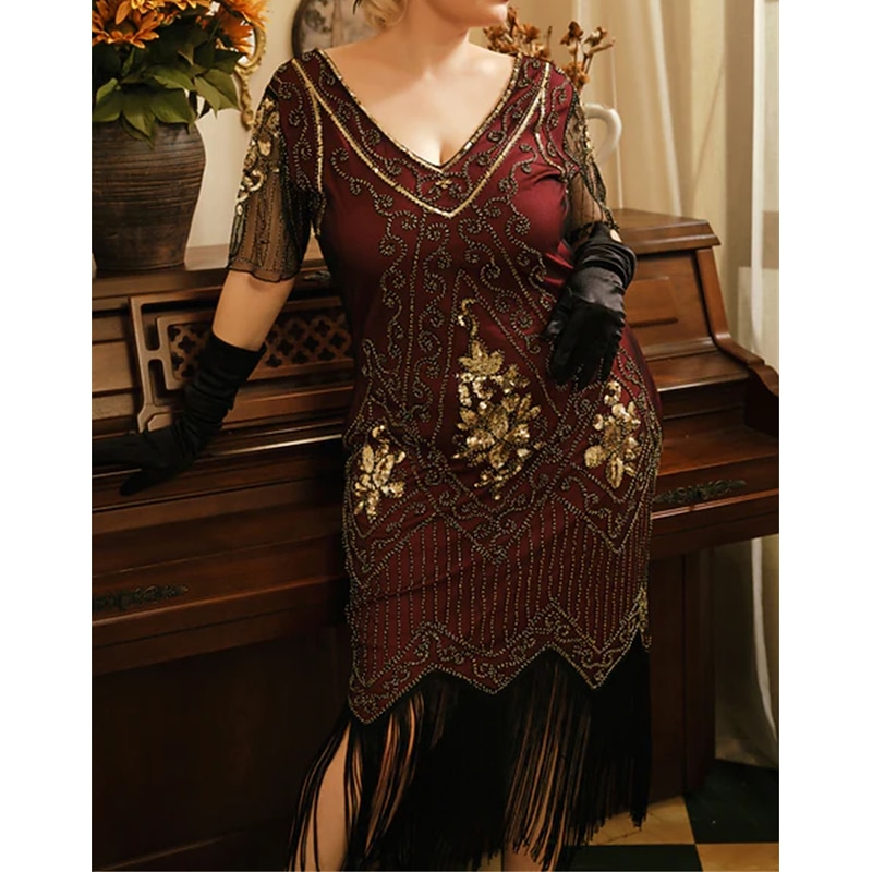 Roaring 20s 1920s Cocktail Dress Flapper Dress Dress Masquerade Normal The Great Gatsby Charleston Sequins Fancy Dress Women's Halloween Carnival Masquerade Carnival Wedding Wedding Guest Adults'4