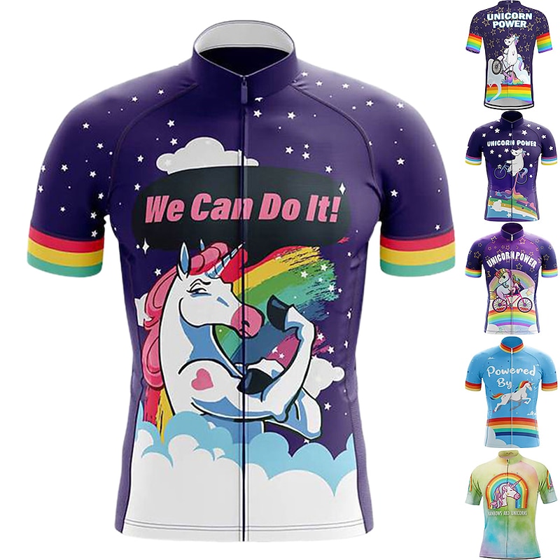 Men's Cycling Jersey Unicorn Funny Short Sleeve Bike Jersey Top with 3 Rear Pockets Mountain Bike MTB Road Bike Cycling Quick Dry Reflective Strips Back Pocket Moisture Wicking Sports Navy White