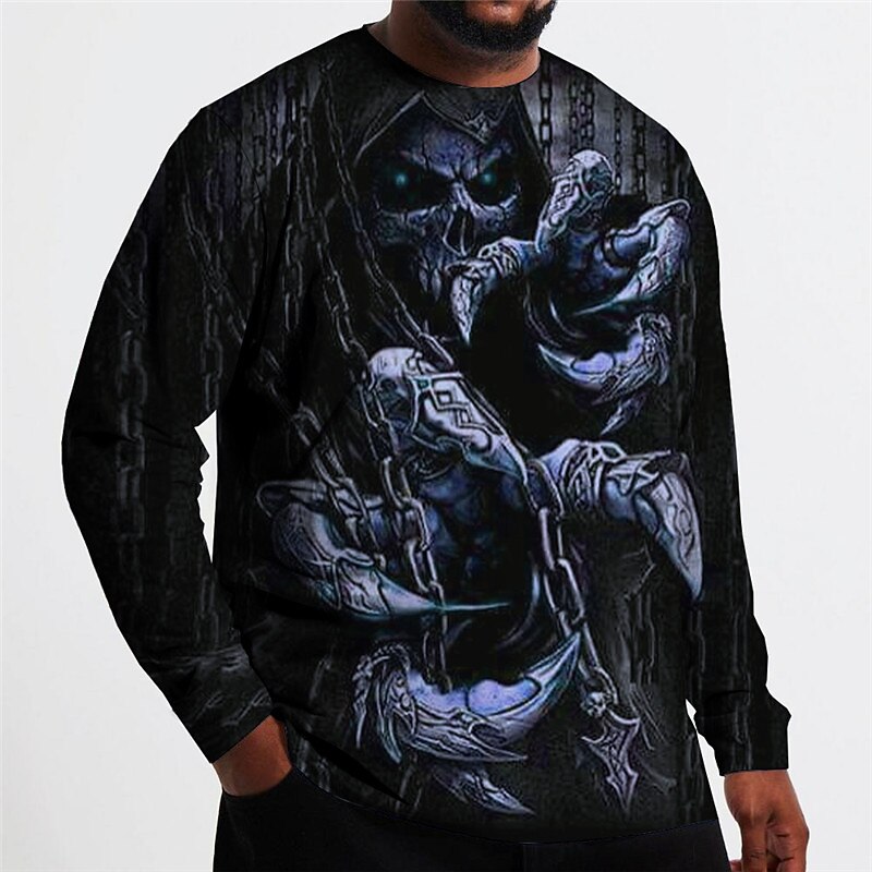 Men's Plus Size T shirt Tee Big and Tall Graphic Crew Neck Print Long Sleeve Spring & Fall Fashion Streetwear Basic Comfortable Casual Sports Tops2
