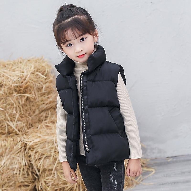 Kids Boys' Vest Coat Outerwear Solid Color Letter Sleeveless Coat Outdoor Cotton Fashion Daily Multicolor Black Pink Fall Winter 7-13 Years3