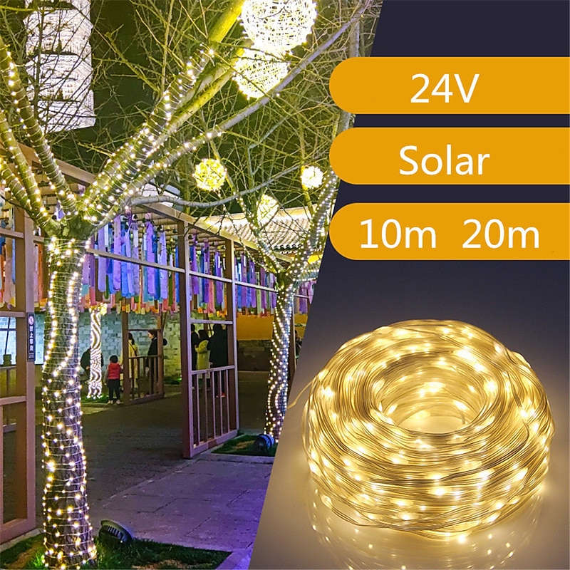 Solar String Fairy Lights Outdoor Christmas Decorations Solar and Plug in 20m 10m with Remote Control Garland Large Panel Fast Charge Christmas Garden Decoration4