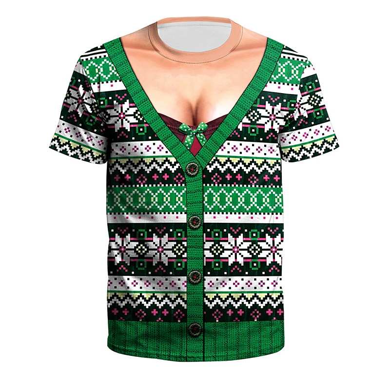 Christmas Men's Christmas Costume 3D T-shirts Tee Cartoon Graphic Prints Crew Neck White+Red Red+Army Green+White Green Black Pink 3D Print Outdoor Short Sleeve Print Clothing Apparel Sports Designer3
