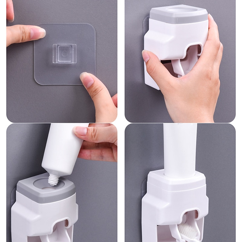 Creative Wall Mount Automatic Toothpaste Dispenser Bathroom Accessories Waterproof Lazy Toothpaste Squeezer Toothbrush Holder3