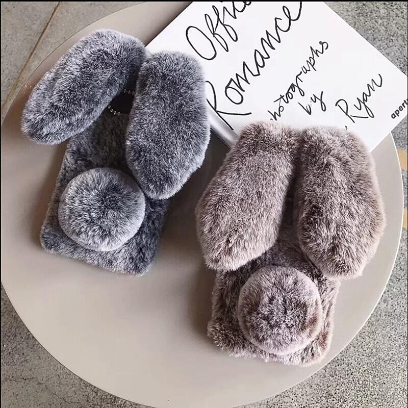 Phone Case For Samsung Galaxy S24 S23 S22 S21 Ultra Plus A34 A54 A32 A52 Back Cover Dustproof Fluffy Shockproof Rabbit Plush TPU