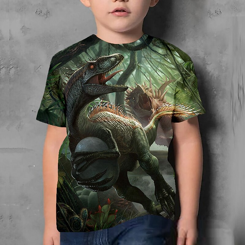 Kids Boys World Cup T shirt Tee Animal Dinosaur Short Sleeve Crewneck Children Top Casual 3D Print Cool Daily Summer Deep Army Green 3-12 Years2