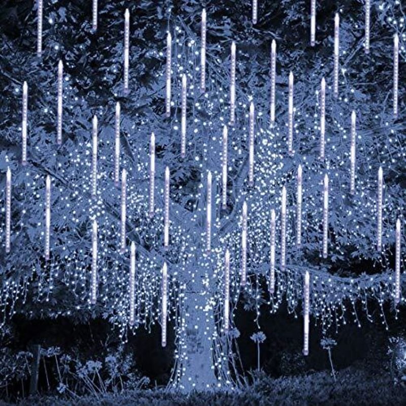 2 Pack Meteor Shower Rain LED String Light 30cm 11.8 Inches 16 Tubes 384 LEDs Falling Rain Drop Icicle Christmas Tree Wedding Fairy Light Street Holiday Decoration2