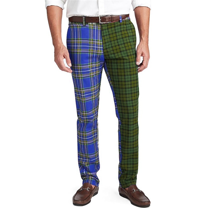 Men's Trousers Chinos Slacks Chino Pants Jogger Pants Plaid Checkered Comfort Soft Office Business Streetwear Casual Fuchsia Blue Red Inelastic3