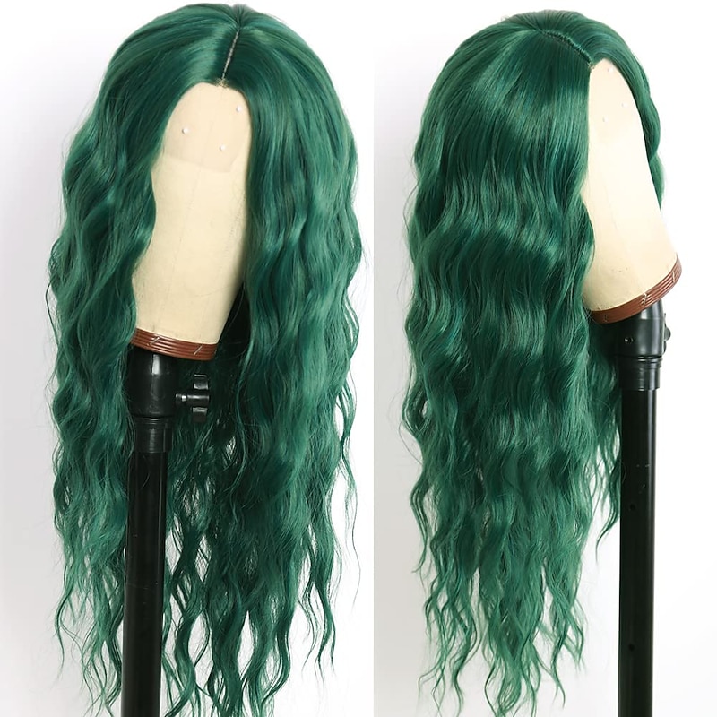 Green Wigs for Women Heat Resistant Hair Replacement Deep Body Wave Middle Part Wig Synthetic Small Lace Wig for Christmas Party Daily Party Wig St.Patrick's Day Wigs3