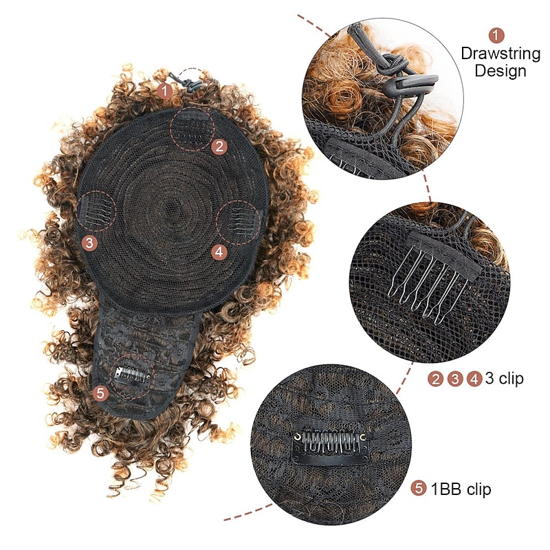 Afro Puff Drawstring Ponytail with Kinky Curly Hair Clip in Bangs Short Ponytail Hair Extensions Updo Hairpieces for Black Women3