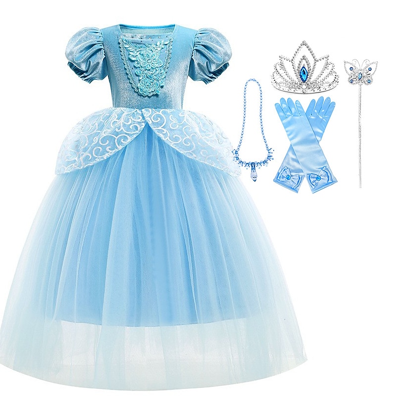 Cinderella Fairytale Princess Flower Girl Dress Theme Party Costume Tulle Dresses Girls' Movie Cosplay Halloween With Accessories Halloween Carnival Masquerade Cotton World Book Day Costumes