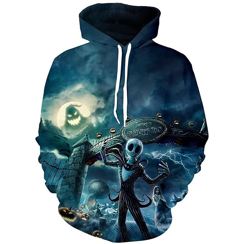 Jack Skellington Hoodie Cartoon Manga Anime 3D Front Pocket Graphic Kangaroo Pocket For Couple's Men's Women's Adults' 3D Print Casual Daily4
