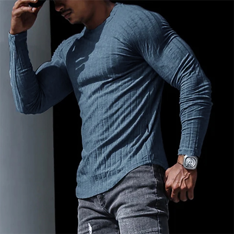 Men's T Shirt Long Sleeve Shirt Long Sleeve Crew Neck Spring &  Fall Plain Designer Casual Comfortable Street Sports Holiday Black White Gray Top Tee for Men - Main Image